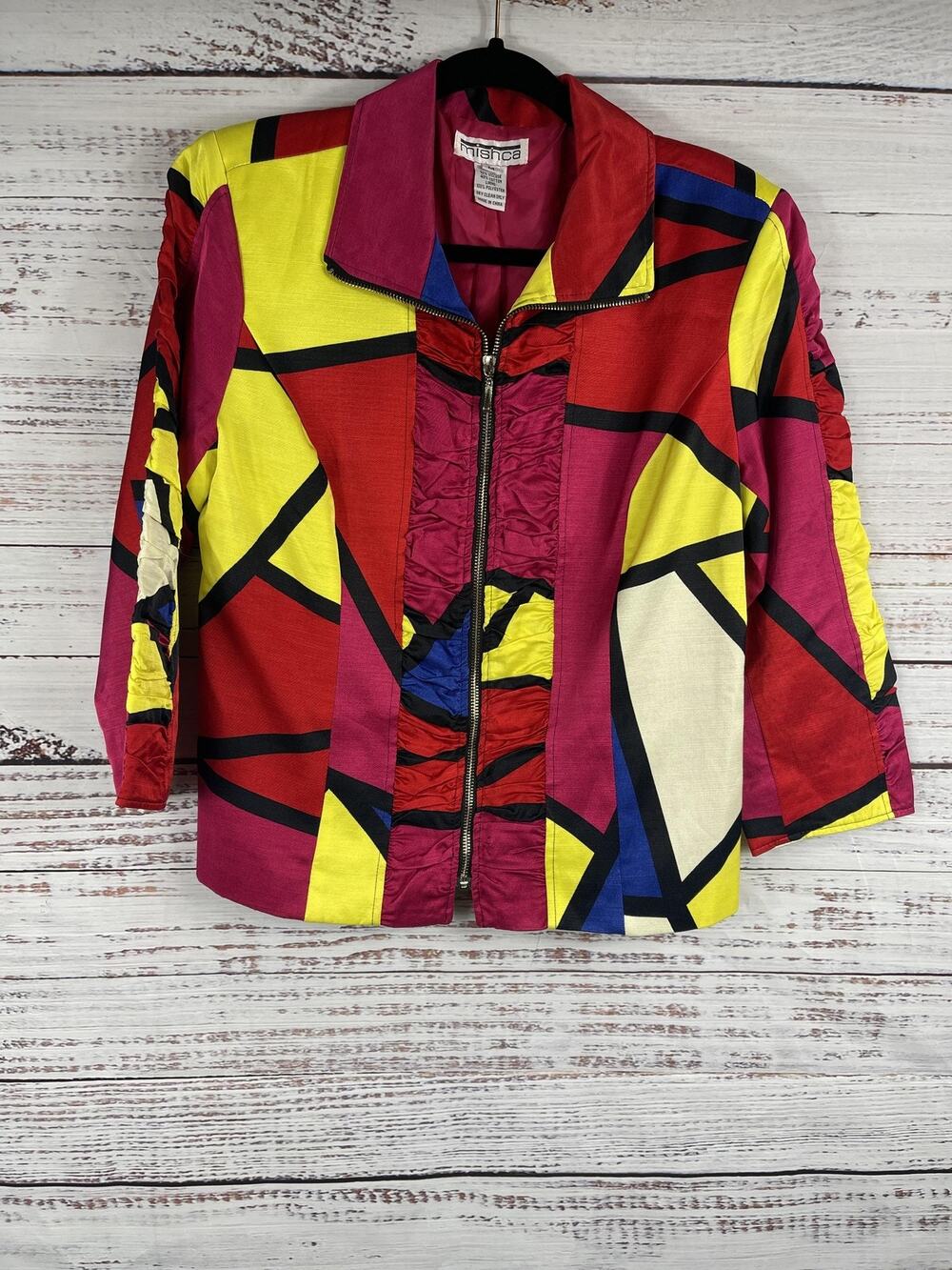 Mishca Jacket Women's Size M Abstract Geometric Zip Up Padded Retro Top